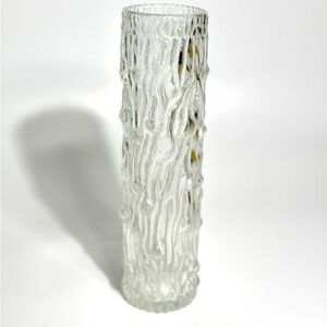 Vintage Vase, Bark, Clear Glass, Mid Century Modern